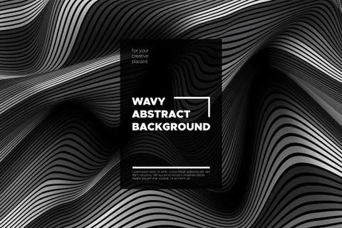 Monochrome Abstract Background with 3d Effect. Wavy Texture with Grey, Black  Stock Illustration