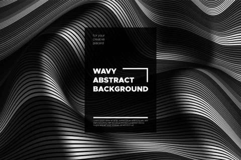 Monochrome Abstract Background with 3d Effect. Wavy Texture with Grey, Black  Stock Illustration