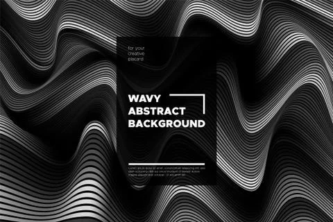 Monochrome Abstract Background with 3d Effect. Wavy Texture with Grey, Black  Stock Illustration