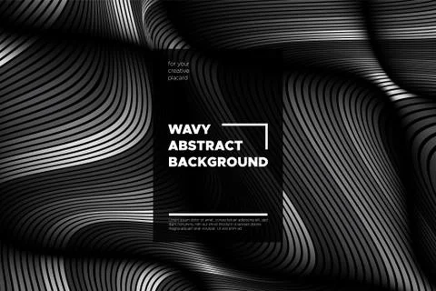 Monochrome Abstract Background with 3d Effect. Wavy Texture with Grey, Black  Stock Illustration
