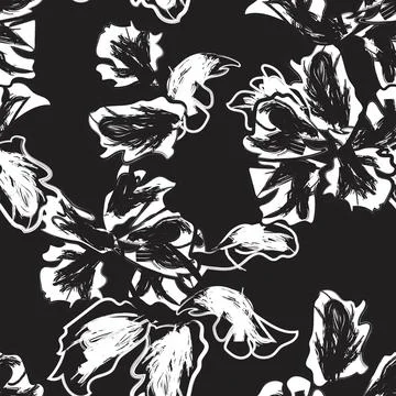 Monochrome Abstract Floral Seamless Pattern Design Stockillustratie