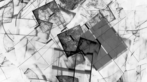 Monochrome Abstract Geometric Collage with Moving Shapes and Line Art Stock Footage 346132496