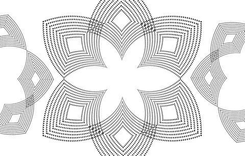 Monochrome Abstract Geometric Floral Pattern With Dotted Halftone Petal Mot.. Illustrazione stock