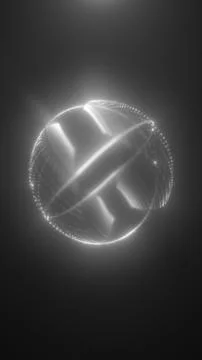 Monochrome abstract glowing sphere with dotted rim and soft light beams on .. Stock Illustration