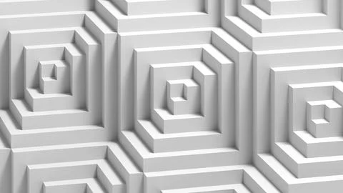 Monochrome abstract pattern featuring concentric, recessed squares. 3d render 库存插图