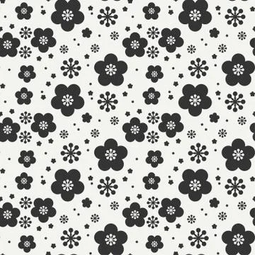 Monochrome abstract seamless floral pattern. Flowers and leaves. Wrapping paper Stock Illustration