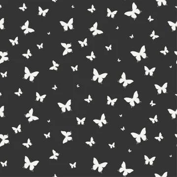 Monochrome abstract seamless pattern with butterfly. Wrapping paper. Scrapbook Stock Illustration
