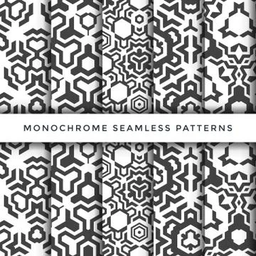 Monochrome abstract seamless pattern set. Stock Illustration