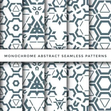 Monochrome abstract seamless pattern set. Stock Illustration
