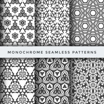 Monochrome abstract seamless pattern set. Illustrazione stock