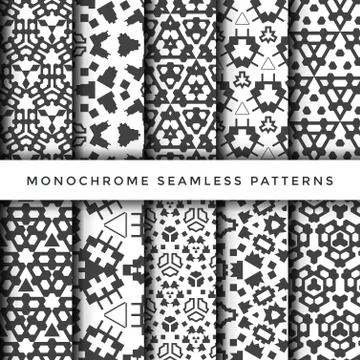 Monochrome abstract seamless pattern set. Stock Illustration