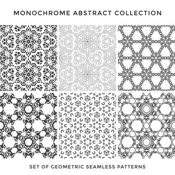 Monochrome abstract seamless pattern set. Stock Illustration