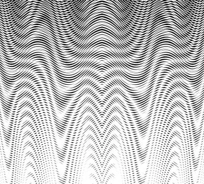Monochrome abstract texture with wavy linear graphic and moire effect. Stock Illustration