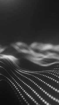 Monochrome abstract wave of luminous dots creating a flowing digital mesh l.. 库存插图