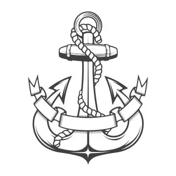 Monochrome anchor with ribbon. Design element Stock Illustration