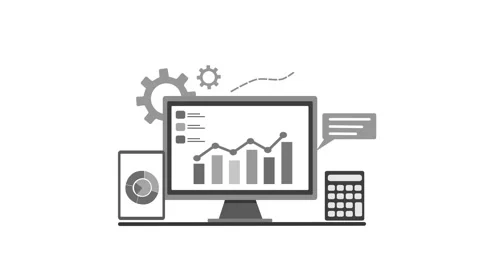 Monochrome Animation of digital analytics with graphs on a computer screen,.. 動画素材 317113862