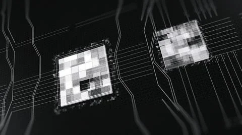 Monochrome animation of processors CPU. Animation. Motherboard digital chip Stock Illustration