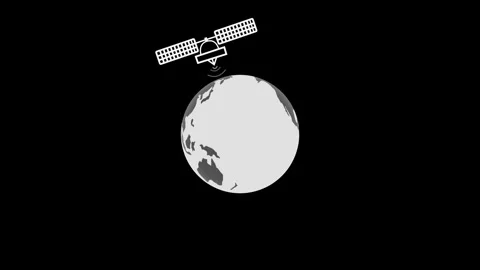 Monochrome animation of a satellite orbiting earth, dark background with si.. Stock Footage 337024287