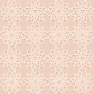 Monochrome arabic seamless pattern embossed perforated beige background, vect Illustrazione stock