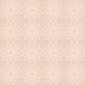 Monochrome arabic seamless pattern embossed perforated beige background, il.. Illustrazione stock