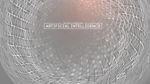 Monochrome artificial intelligence with geometric wireframes Stock Illustration