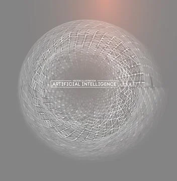 Monochrome artificial intelligence with geometric wireframes Stock Illustration