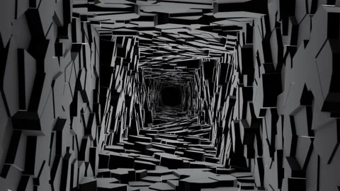 Monochrome background with dark abstract corridor made of randomly moving blocks Stock Footage 257807332