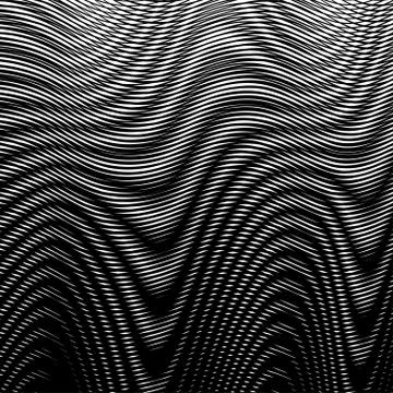 Monochrome background with fluidly of moire effect wavy lines. Stock Illustration