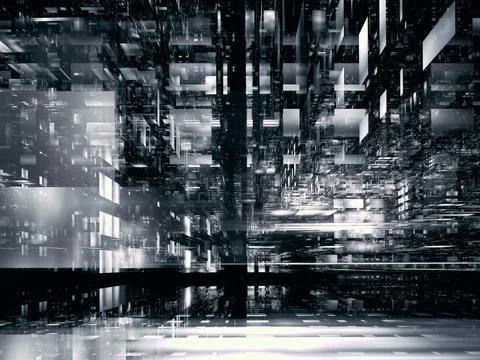 Monochrome background with perspective effect - abstract 3d illustration Stock Illustration