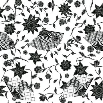 Monochrome batik flower fan pattern Illustrazione stock