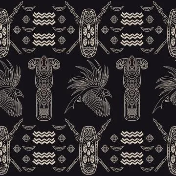Monochrome batik papua element pattern Stock Illustration