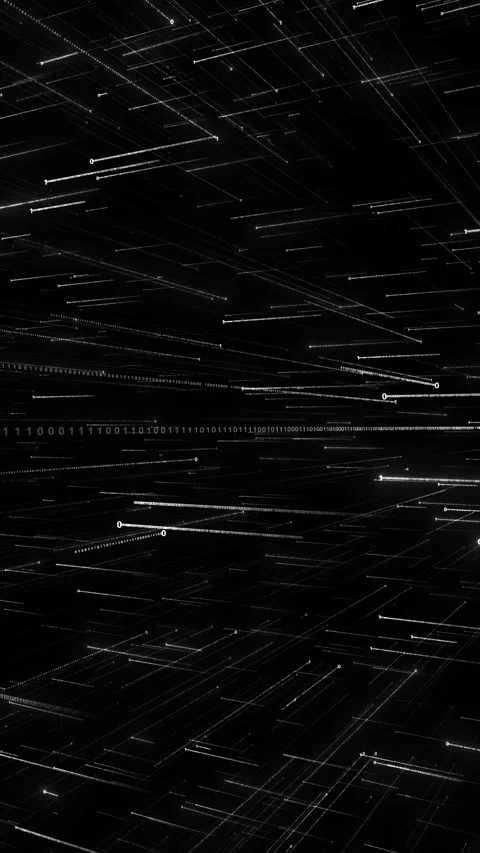 Monochrome binary speed tunnel rushing lines, dark virtual corridor, numeric Stock Footage 334120703