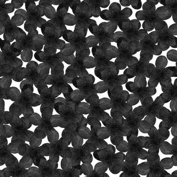 Monochrome black-white seamless pattern with watercolor flowers. Stock Illustration