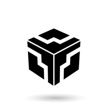 Monochrome Black Zigzag Cube Vector Illustration Stock Illustration