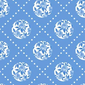 Monochrome blue seamless pattern with flowers Stock Illustration
