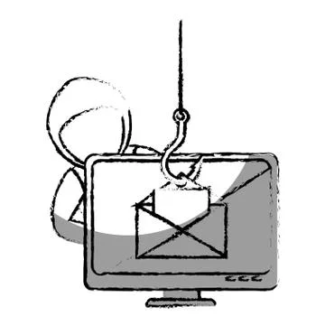 Monochrome blurred contour with hacker stealing mail information Stock-Illustration