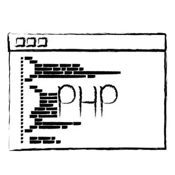 Monochrome blurred silhouette of programming window with script code php 库存插图