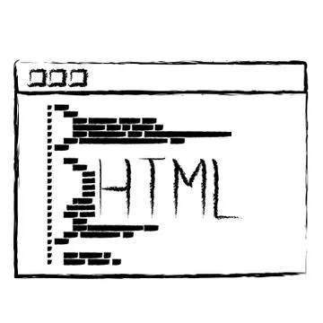 Monochrome blurred silhouette of programming window with script code html Stock Illustration