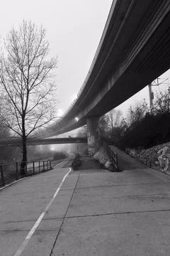 Monochrome Bridge, Empty Road Stock Photos