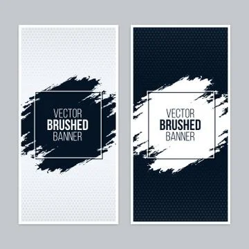 Monochrome brushed banners with square frames Stock Illustration