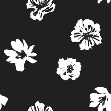 Monochrome Brushstroke Floral seamless pattern Illustrazione stock