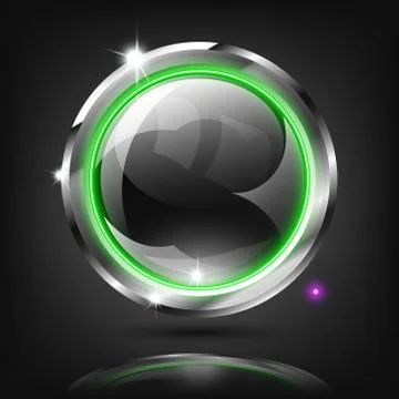 Monochrome button with green ring light on dark background. Stock Illustration