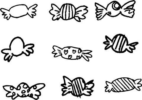 Monochrome Candy wrapper scribbles drawn by children set Stock Illustration