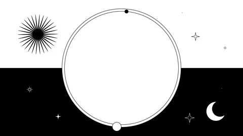 Monochrome Celestial Background with Sun Moon Stars and Circular Frame Stock Footage 326707369