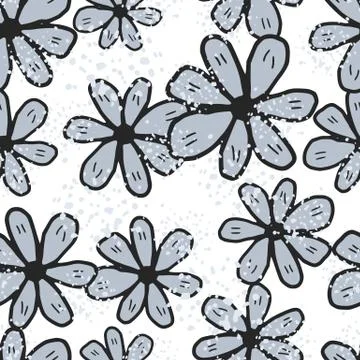 Monochrome chamomiles flowers seamless pattern isolated on white background.  스톡 일러스트