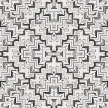 Monochrome chevron zig zag pattern with dots and stripes Stock Illustration