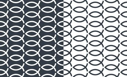 Monochrome Christian Fish Seamless Pattern Vector Background Stock Illustration