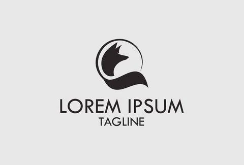 Monochrome Circle Fox Head Logo Design	 Stock Illustration