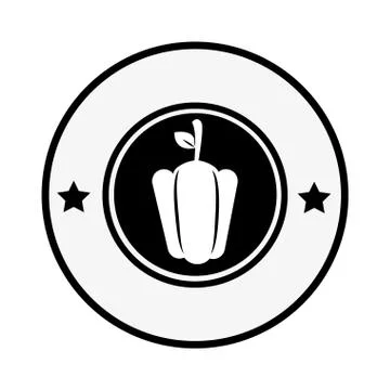 Monochrome circular border with peppers vegetable Stock Illustration