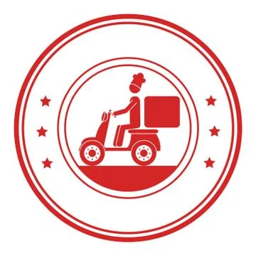 Monochrome circular frame with delivery man in scooter Illustration